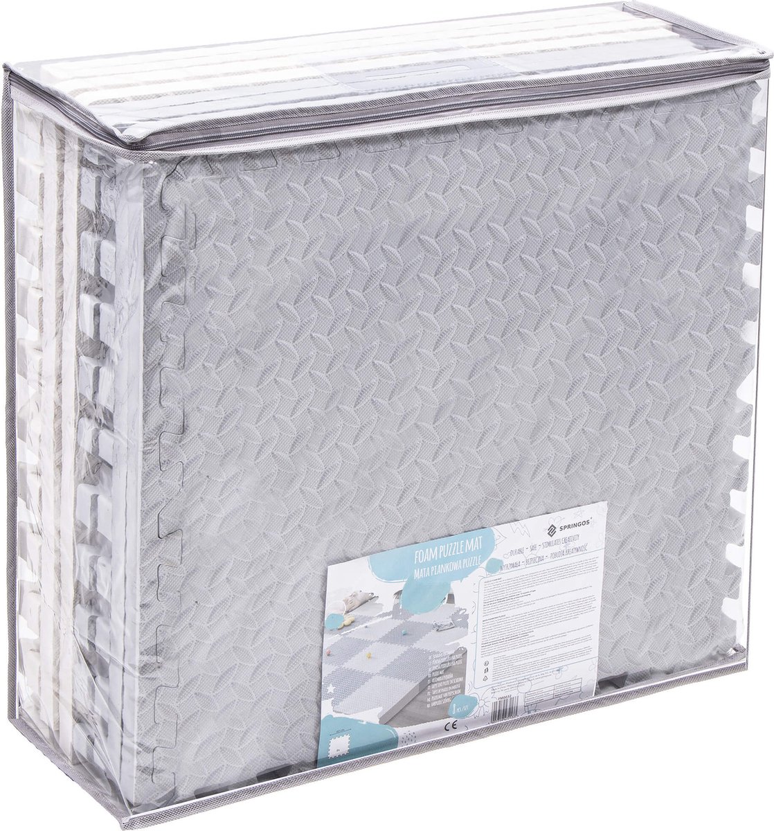 Springos Speelmat | Speelmat Foam |   | Figuren | 9 Puzzelstukken | Crème / Grijs | 230 x 120 cm